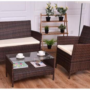 Rattan Wicker 4-Piece Outdoor Patio Furniture Set with Turquoise Cushions