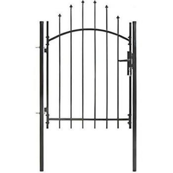 vidaXL Puerta de Jardín con Arco Superior Acero Vallas Entradas Cercado Patio Terraza Práctica Elegante Funcional Segura con Cerradura 1x1.75m Negra
