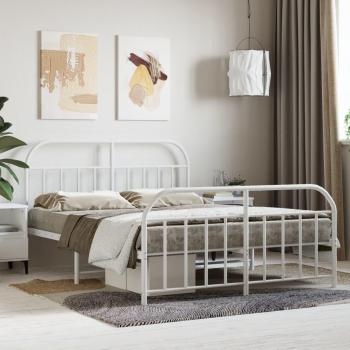 Cama de metal blanco con cabecero y estribo 140x190 cm