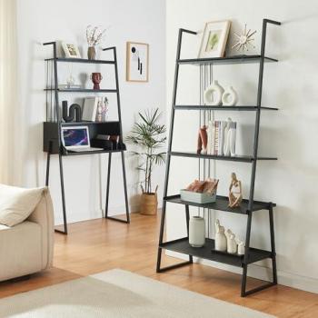 Set de Muebles 'Storfjord' 2 Piezas: Escritorio y Estantería de Pie de Metal - Negro