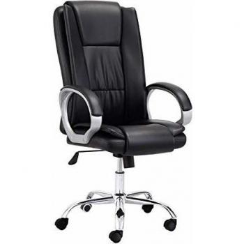 Atlas, Sillón Giratorio de Oficina o Despacho, Silla Giratoria de Escritorio con Brazos, Acabado en Símil Piel Color Negro, Medidas: 66 cm