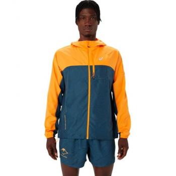 Asics Fujitrail Packable Windbreaker Hombre Naranja, Chaqueta para Correr, Ligera, Impermeable, Transpirable, Packable (Plegable), Diseño Moderno