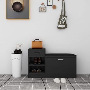 Banco Zapatero de Madera de Ingeniería 94,5x31x57 cm Color Blanco, Gris y Negro