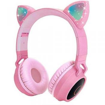 Auriculares Bluetooth de dibujos animados,auriculares Bluetooth con luz LED,ranura para tarjeta SD, radio FM,conector de audio de 3,5 mm, inalámbricos/cableado,plegables para niños,niñas y adultos