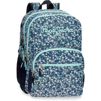 Pepe Jeans Denim Star Mochila Escolar Doble Compartimento Adaptable a Carro Azul 32x44x22 cms Poliéster