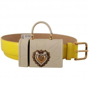 Dolce & Gabbana Yellow Leather Devotion Heart Micro Bag Headphones Belt - 70 cm / 28 Inches