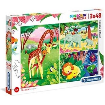 Clementoni 25233 3 x 48pc Puzzle-Jungle Friends, Multi-Coloured