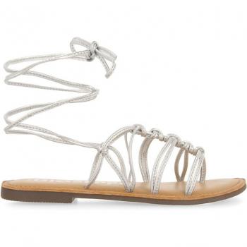 Sandalias planas plateadas Gioseppo con nudos y cordones para mujer