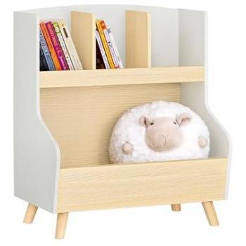 SoBuy KMB105-HG Librería Infantil para Niños Estantería Infantil Organizador de Juguetes Multifuncional con 3 Estantes y 1 Compartimiento Gris 60 x 37 x 68 cm