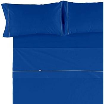 Es-Tela - Juego de sábanas liso con biés, color azulón, cama de 160 cm., algodón-poliéster, 4 piezas