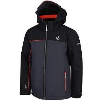 Dare 2b Legit Waterproof Breathable Foldaway Hooded Ski Snowboard Jacket with High Loft Insulation and Snowskirt Chaqueta, Infantil, Gris ébano/Negro, 5-6