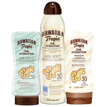 Hawaiian Tropic PACK Silk Hydration AfterSun - Kit de Protección Solar, Incluye Loción Corporal Protectora SPF 30 + Spray Bruma Corporal SPF 30 + Crema After Sun SPF 30