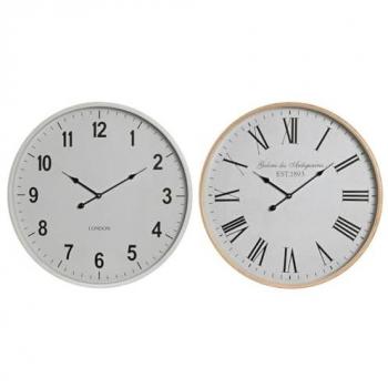 Reloj de Pared Home ESPRIT Blanco Cristal Madera MDF 53 x 6 x 53 cm (2 Unidades)