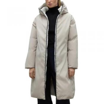 Abrigo acolchado reversible Ecoalf Baru de mujer con cierre de cremallera, capucha y bolsillos laterales en color blanco arena