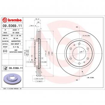 Disco de freno BREMBO 09.E069.11, ventilado, 1 pieza, tipo frontal