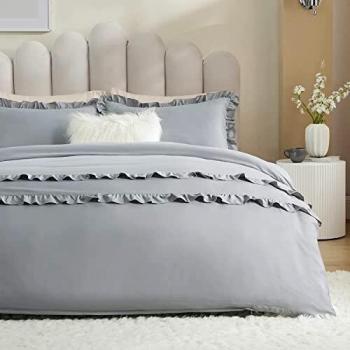 Bedsure Funda Nordica Cama 150 - Funda Edredon Cama 135 Moderna con Volantes, Juego de Funda Nórdica 220x230 cm con 2 Fundas Almohadas 40x75 cm, 3 Piezas, Gris