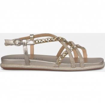 Alma en Pena - Sandalias planas de mujer con tiras de pedrería, modelo V240855, color bronce