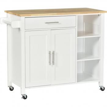 HOMCOM Isla de Cocina con Ruedas 107,5x48x89 cm Blanco