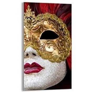 Cuadro sobre vidrio - Impresiones sobre Vidrio - Máscara veneciana traje diversión pluma - 65x120cm - Decoracion de Pared - Impresión en Vidrio - Cuadro en vidrio - Cuadro de Cristal - GPA65x120-0437