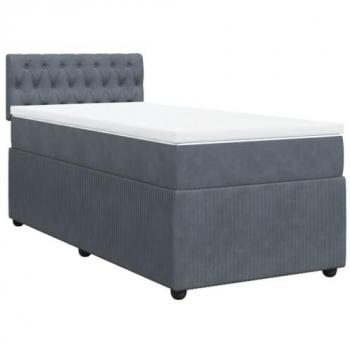 Cama Box Spring con colchón de terciopelo gris oscuro 100x200 cm