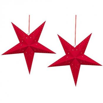 Conjunto de 2 Linternas Estrella LED de Papel Rojo Terciopelo 60 cm Decoración Navideña