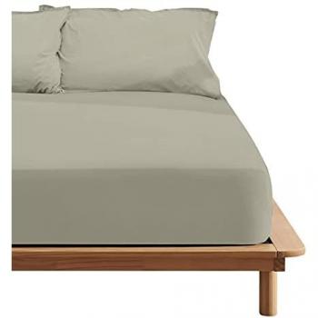 Sábana Bajera Ajustable 100% Algodón Liso Marrón para Cama de 180x200 cm