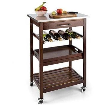 Carro de servicio de cocina Klarstein Vermont 5 estantes madera acero inoxidable móvil