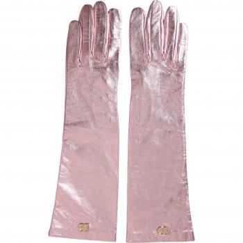 Dolce & Gabbana Pink Laminated Logo Mid Arm Length Gloves - Size 7.5/S