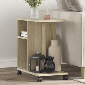 Mesa auxiliar con ruedas de madera ingeniería color roble Sonoma 50x30x55 cm