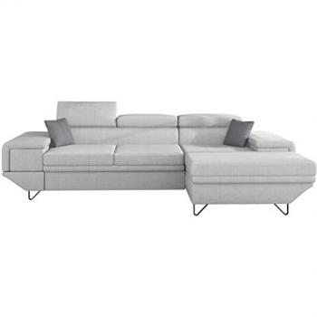 Sofá rinconero Comfivo 263, gris, con función de descanso y caja de ropa de cama, dimensiones 290x171x71cm