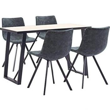 vidaXL Juego de Comedor 5 Piezas Cuero Sintético Mobiliario Decoración Interior Casa Hogar Robusto Duradero Resistente Funcional Práctico Útil Negro