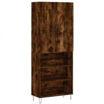 Aparador alto de madera contrachapada roble ahumado 69,5x34x180 cm con 3 estantes, mueble de almacenaje para salón, armarios con puertas y cajón de madera, buffet moderno