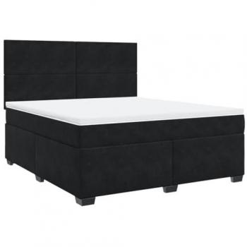 Cama box spring con colchón de muelles en terciopelo negro 180x200 cm