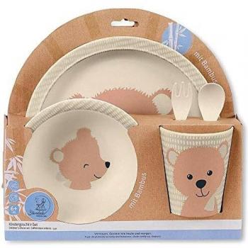 Sterntaler Vajilla infantil de bambú Baylee, 5 piezas, Dulce Motivoo de oso, Rosa