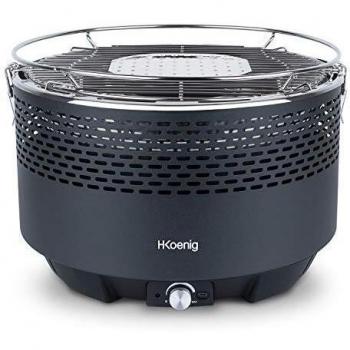 H.Koenig RIO440 Barbacoa de Carbón Portátil, Barbacoa de Mesa Redonda, Velocidad Ajustable, Parrilla de Acero Inoxidable, Sin Humo, Superficie de Cocción: 31 Cm, Cocción Uniforme, Barbacoa de Picnic y