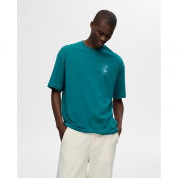 Camiseta Selected Corby azul turquesa manga corta de hombre