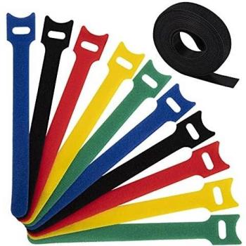 Dapzon 5 colores Bridas Reutilizables, 100 Piezas Ataduras Cables con 3m Nylon Gancho y Lazo Cable Corbatas, Ajustable Sujetador Cable Correa para Hogar y Oficina