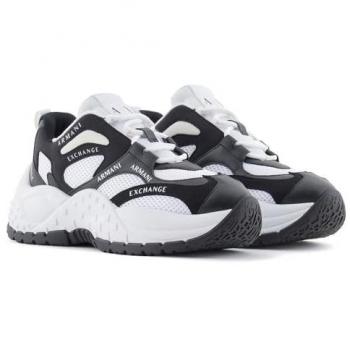 Armani Exchange Women's Lace-Up Sneakers, Optical White/Black, Size 10 US