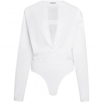 Alaia Women's Cotton Bodysuit Shirt in White | Size M | AA9C09536T611