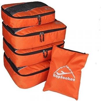 Juego de cubos de embalaje de bolsa de viaje organizador de equipaje 4 cubitos 1 bolsa de lavandería grande naranja 5 unidades
