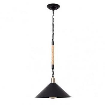 Lámpara Colgante Mediana Regulable con Cabo Negro y Cuerda de Cáñamo 36x36 Cm