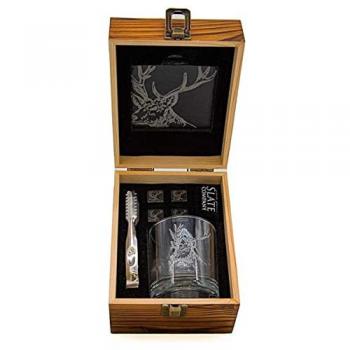 Selbrae House Stag Whisky Glass Set - 7-Piece Engravable Gift Box