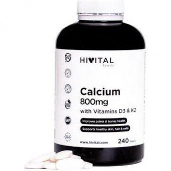Calcio 800mg con Vitamina D3 y K2, 240 comprimidos para 4 meses - Fórmula avanzada de Hivital