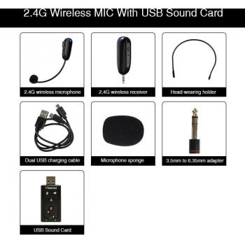 Sistema de Micrófono Inalámbrico Mini 2.4G con Auriculares para Enseñanza y Guía Turística