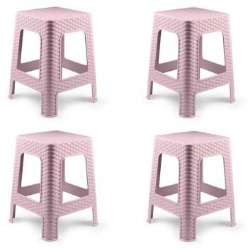 Taburete Apilable de Plástico Estilo Ratán Moderno 36x36x45cm Rosa para Interior y Exterior
