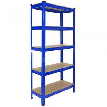 Estanterías T-Rax de Acero Sin Tornillos Azules, 75cm x 30cm x 150cm, Set de 2, Capacidad por Estante 150kg, 5 Estantes para Almacenamiento Industrial