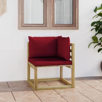 Sofá de esquina de jardín con cojines de madera impregnada verde