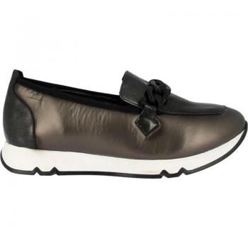 Mocasín Doctor Cutillas para mujer, mod. 82811, mocasín cadena frente de charol ancho especial, color marrón
