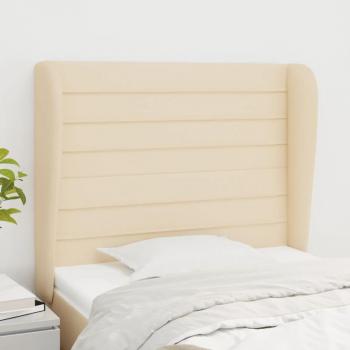 Cabecero con orejas de tela color crema 103x23x111/128 cm