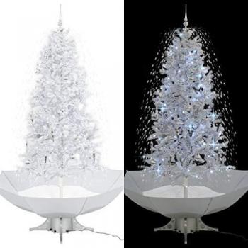 vidaXL Árbol Navidad con Nieve y Base en Paraguas Decoración Adorno Festivo Estacional Diseño Distintivo Ramas Realistas Ligero Duradero Blanco 190cm